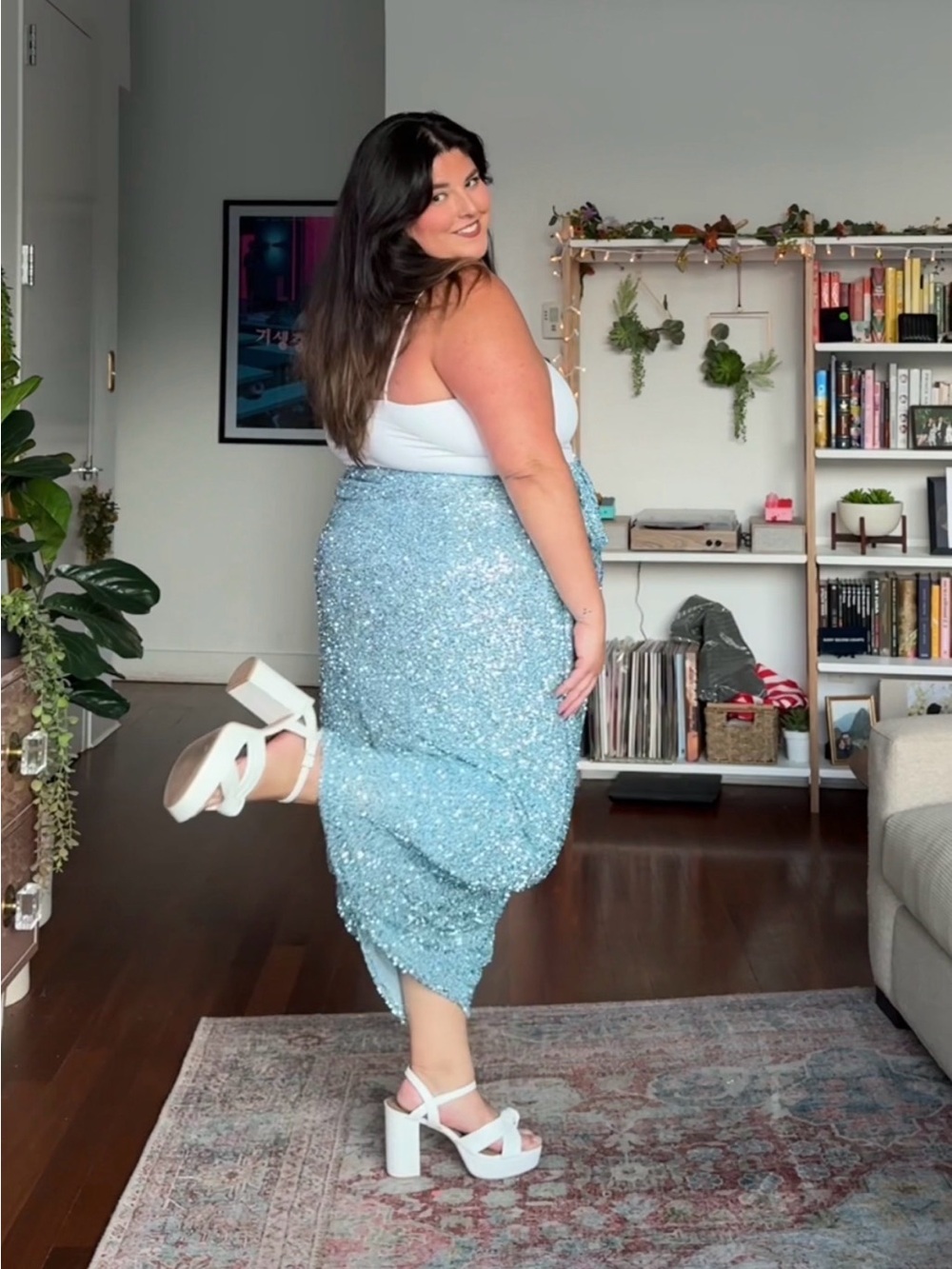 Never Fully Dressed Light Blue Sequin Maxi Skirt - Women - Picture 2 of 9